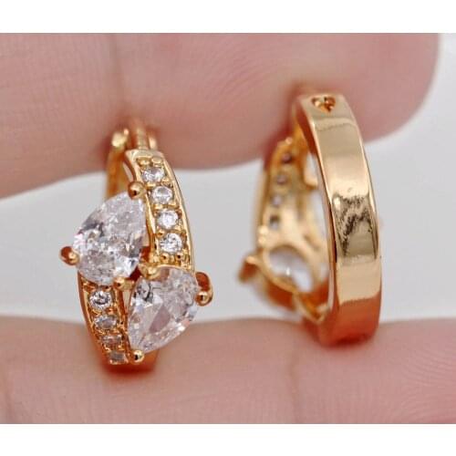 Trendy Gold Plated Copper Water Drop Hoop Earrings Cubic Zirconia For Women Girls Fashion Jewelry Accessories Birthday Wedding