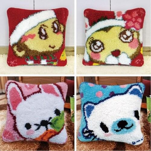 Pulaqi Cartoon Latch Hook Cushion Foamiran for Needlework Latch Hook Embroidery Bears Rabbit Pillows Sets for Handiwork Decor