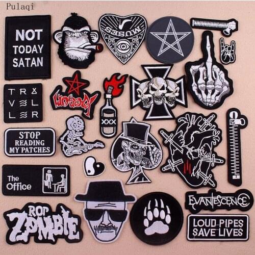 Pulaqi Punk Stripe On Clothes Hippie Heart Patches For Clothing Letter Embroidered Patches Sticker On Clothes Fabric Patch DIY