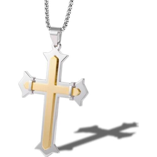RIR Fashion Simple Cross Pendant Necklace Silver Gold Double Color Stainless Steel Cross Pendant Chain For Men & Women Necklaces