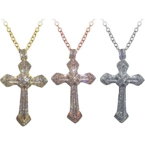 Luxury Big Cross Pendants Zircon Cz Wedding Pendant with Necklace for Women Men Jewelry