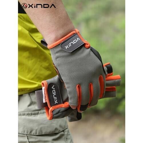 XINDA Downhill Glove Rescue Hand Rope Cords Reduction Outdoor Half Refers To Wear Non-Slip Leather Gloves