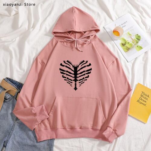 Skeleton Bones Printing Funny Skull Skeleton hoodies Women Rock Graphic sweatshirts Streetwear sportswear pullovers Femme