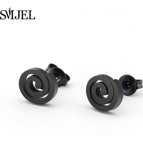 SMJEL Stainless Steel Swirl Spiral Earrings for Women Small Black Earrings Geometric Helix Jewelry Pendientes femme