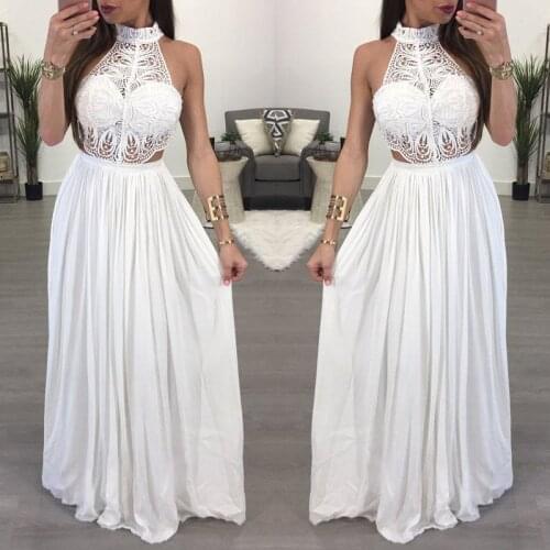Hot Women Lace Dress 2019 Summer Ladies Maxi Long Dresses Sexy Halter Evening Party Beach Dress Sundress White Wine Red Clothes