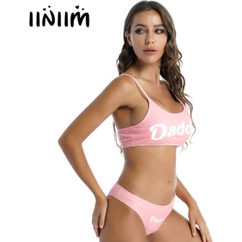 Womens Lingerie Underwear Set Yes Daddy Printed Mini Camisole Bra Crop Tops with Briefs Anime Cosplay Costumes Bikini Swimwear