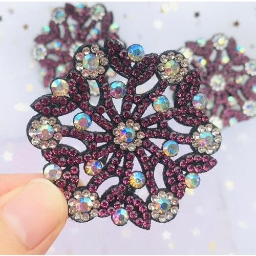 10pcs 4.8cm Flower Crafts Materials Hair Bow Making Supplies Planar Patch Snowflake Rhinestone Applique for DIY Accessories