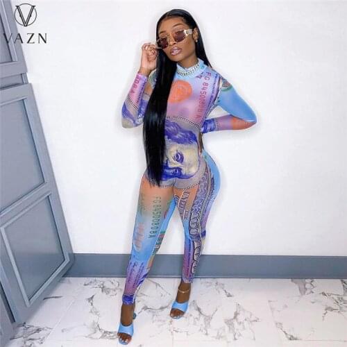 VAZN 2021 Autumn Vintage Sexy Club Soft Elastic Turtleneck Full Sleeve Women Skinny Long Pencil Jumpsuits