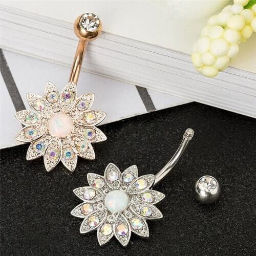 3Pcs/set Lotus Flower Opal Belly Piercing Navel Piercing Navel Earring Belly Piercing Sex Body Jewelry Pircing