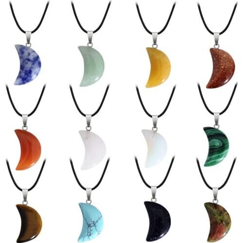 3pc/bag Natural Stone Crescent Moon Crystal Necklaces Agates Pendant Fashion 2020 Statement Choker Necklace Women Jewelry
