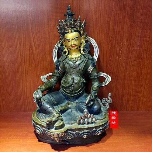 32cm LARGE # HOME hall efficacious Protection Talisman Buddhism gold-plated gilt Yellow Jambhala buddha God of wealth statue
