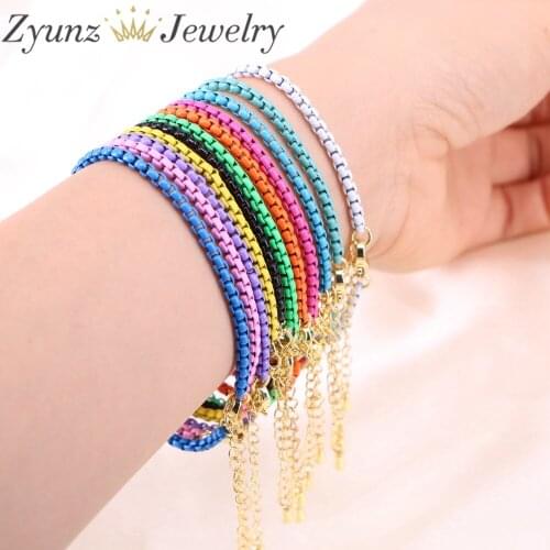 10PCS, Fashion Box Chain Bracelets for Women Enamel Bracelet Jewelry Colorful Link Chain Bracelet Femme Mujer Pulsera