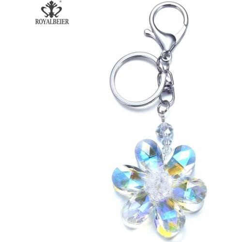 Beautiful Multicolor Crystal Fresh Flowers Keychain Alloy Key Chain Rings Car keys Bag Fashion Jewelry for Women Accessories