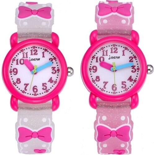 Childrens Watch Cute Cartoon Waterproof Quartz Watch Elementary School Boys and Girls 3d Silicone Watch Rose Red Bow Clock Gift