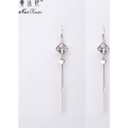 Long Tassel Geometric CZ Crystal Pendant Earrings Accessories Fashion Korean Anti-Allergic Earrings Jewelry for Women Lady