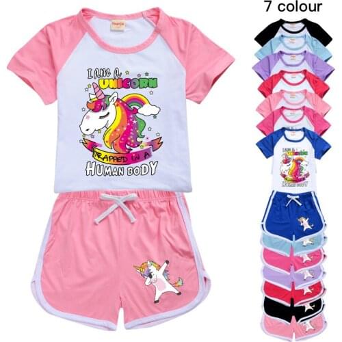Unicorn T-shirt Shorts Sports Wear T Suit Girls Boutique Outfits Korean Boy Clothes Boys T Shirt Set Little Kids Summer Clothes