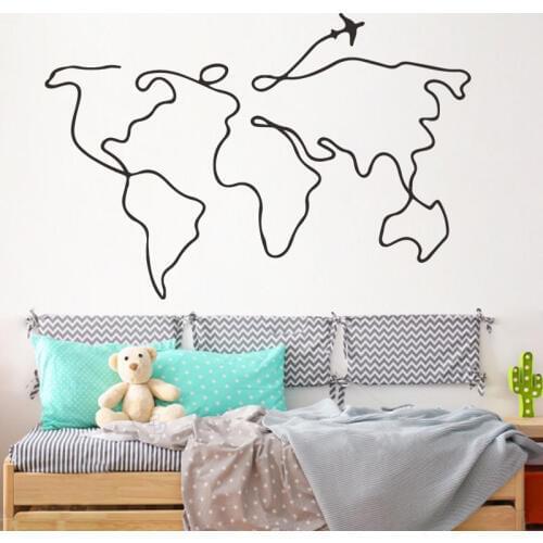 World Map Outline Contour Pattern Wall Stickers For Office House Decoration Bedroom Study Room Wall Mural Art Diy Home Decals