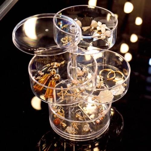 Jewelry Storage Box Multilayer Rotating Plastic Jewelry Stand Earrings Ring Box Cosmetics Beauty Container Organizer