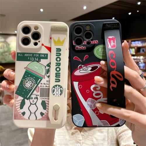 Fashion Cute Drinks Bracelet Stand Phone Case For iPhone 12 mini 11 Pro Max SE 2020 X XR XS Max 7 8 Plus Kick Soft Cover