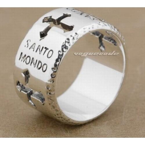 12.5mm Width Cross 925 Sterling Silver Mens Biker Rock Punk Ring 9K018