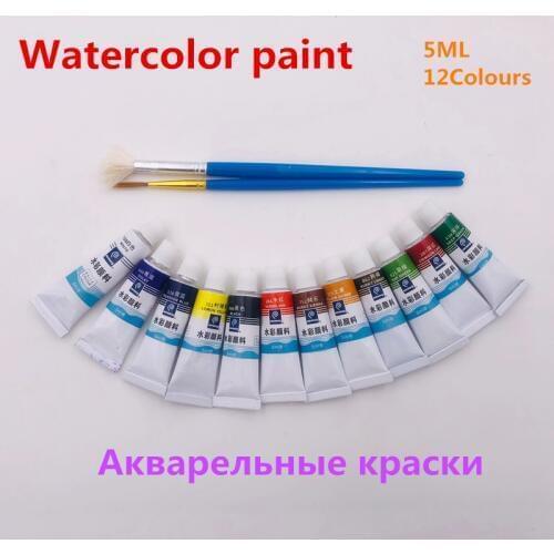 5ML 12 Colors Tubes Set Watercolor Paints Acrylic Paint Water Paint Hand Painted Canvas Pigment Art Supplies Free 2 Brush