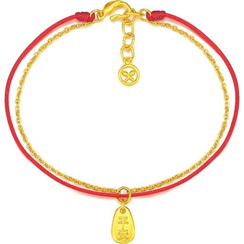 New Arrival 24K Yellow Gold Bracelet Red String Bracelet 999 Gold Bring Lucky Bracelet