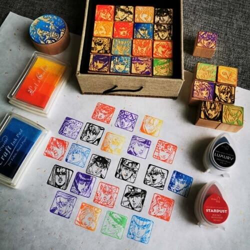 New JoJos Bizarre Adventure Kujo Jotaro Cosplay Props Kira Yoshikage Wooden Badge Dyeing Stamp Insignia Seal Gifts Collection