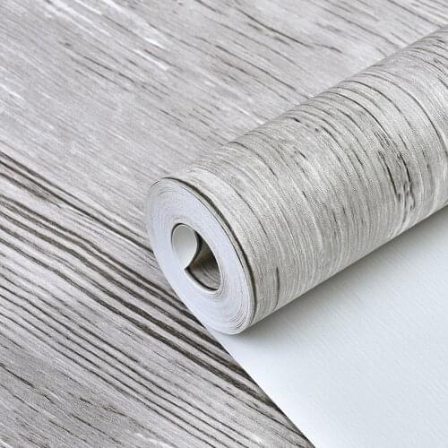 Modern light gray imitation wood plank wallpaper nostalgic retro restaurant bar tea house PVC wood grain wallpaper Beibehang