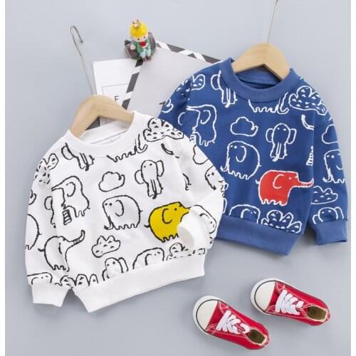 Boys Autumn Fashion Sweater Cartoon Elephant Pullover Childrens Long-Sleeved Sweatshirt 1-4 Years Old