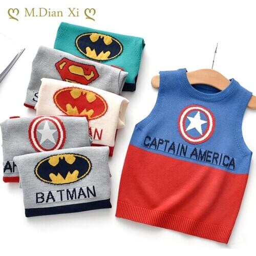 2020 Autumn and Winter New Childrens Sweater Pullover Knitted Vest Cartoon Round Neck Jacquard Vest Cotton Knitted Vest