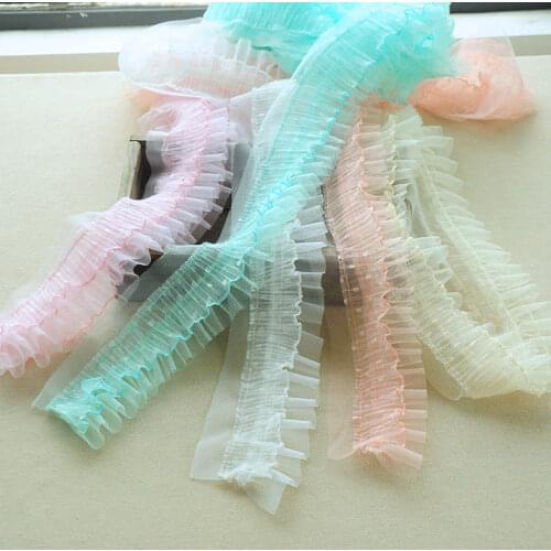 10M Broken flower Pleated Lace Trim for Curtains Bedspreads Pillowcases Clothes Lace Edge Gift Decoration Dolls 2.5cm RS2165