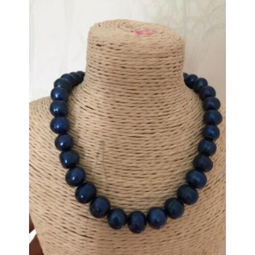 Stunning 12-13mm baroque tahitian black blue pearl necklace18inch 925silver