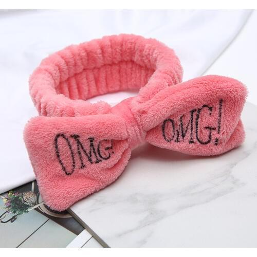 Omg Letters Hair Bands Bows Women Pink Coral Fleece Elastic Headbands For Washing Face Bathe Girls Headwear Hair Accessories