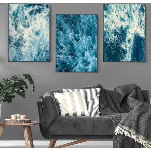 Scandinavian Blue Sea Water Decoration Canvas Poster Landscape Nordic Wall Art Print Nature Painting Decorative Picture