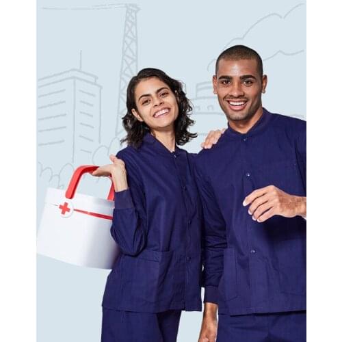 Knitted Scrub Jacket Warm Ups Working Tops Snap Ceil Navy Long Sleeve Sporty Scrubs Outfit