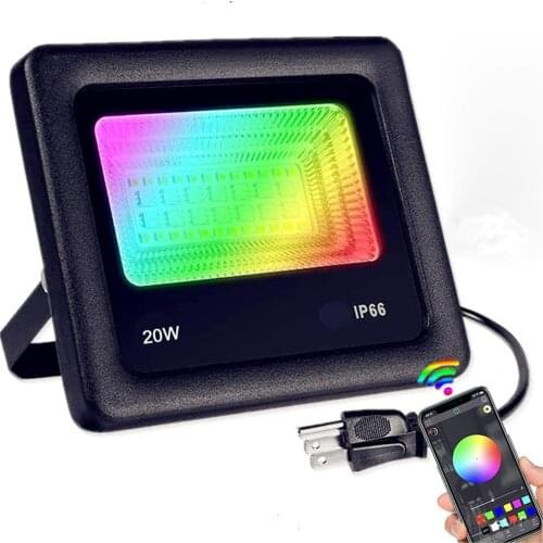 20W RGB Bluetooth LED Flood Lights Outdoor Bluetooth Smart Floodlights 16 Million Colors 20 Modes for Landscape, Garden, Party