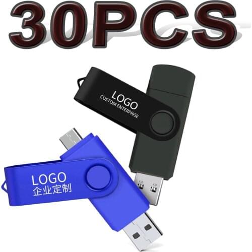 Hot sale OTG USB Flash Drives Stick 30PCS 64GB 128GB 256GB OTG+USB2.0 Pendrive Swivel USB customized for Smart phone