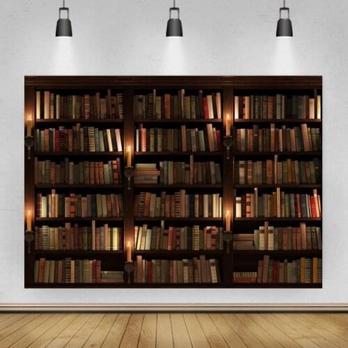 Bookshelf Full of Books with Retro Light Portrait Photography Background Indoor Decoration Vinyl Backdrop Photocall Studio Props