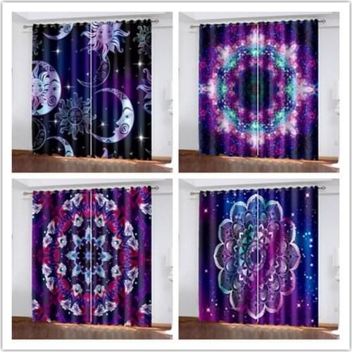 Moon Night Starry Sky Pattern 3D Printed Blackout Curtain Kit, Suitable for Family Scenes In Living Room and Bedroom