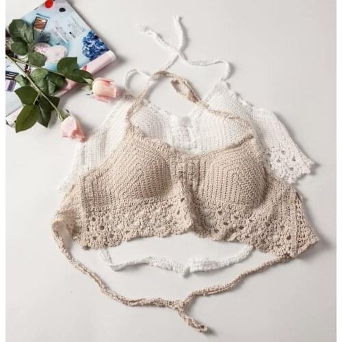 Woven Halter Hollow Lace Hem Tassels Womens Beach Sexy Knitted Camis Tanks Beach Vacation Girls