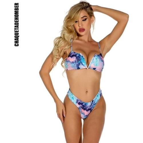 2021 Women Print Bikinis Set Swimwear Summer Sexy V-neck Swimsuit Two Pieces Halter Top Bathing Suit Swimming Wear Beachwear