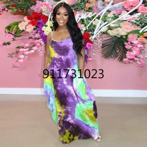 Wholesale Items Fashion Sexy Suspender Dress Women Tie Dye Print Plus Size Streetwear Party Women Dress Summer Robe De Plage