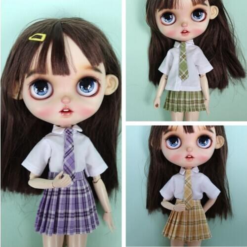 1 Set New Blyth School Uniform White Shirt with Tie+ Pleated Skirt for OB24 Licca Kurhn 1/6 Dolls Clothes Accessories