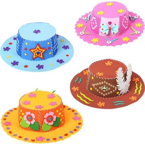 1 Pc Kids Creative EVA Foam Weaving Hat Decoration DIY Flowers Stars Patterns Party Hand-knit Hat for Children Puzzle Craft Toys