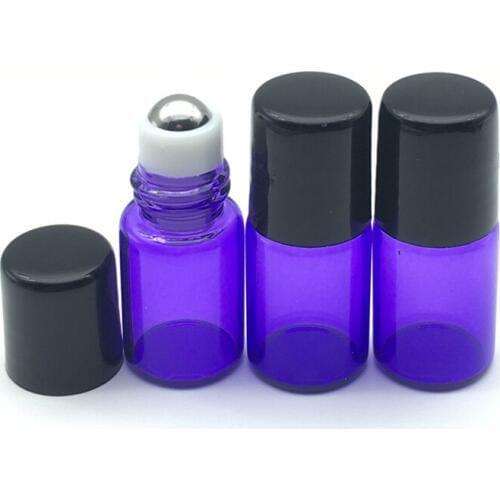 1000pcs Refillable 2ml Purple-Blue Glass Roller Bottle Perfume Sample Liquid Bottle for Essential Oil Roll On Bottle
