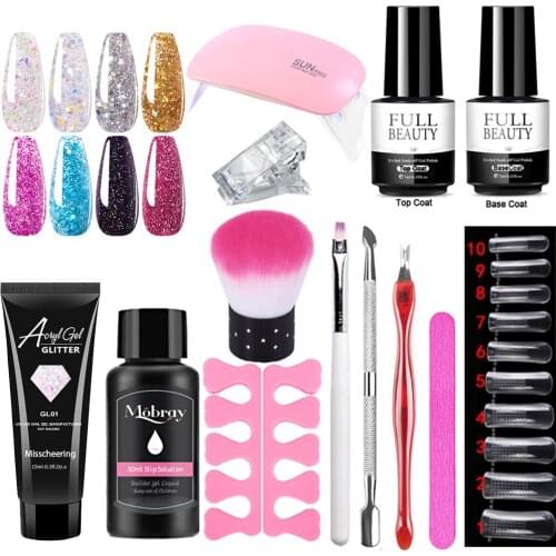13pcs/Set Poly Extension Gel Nail Kit Nail Builder Gel Poly Nail Trial French Kit with Mini Nail Lamp for Nail Art Starter Kit