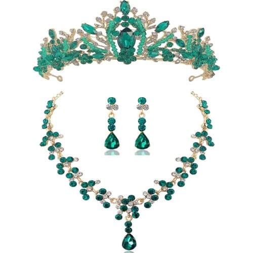 2021 Baroque Crystal Water Drop Bridal Jewelry Sets Rhinestone Tiaras Crown Necklace Earrings Bride Wedding Dubai Jewelry Set