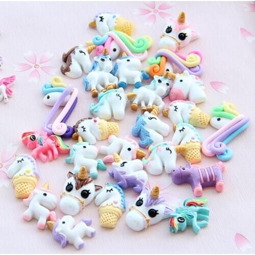 30pcs Mixed Unicorn Flatback Cabochon Scrapbooking Craft Diy Phone Embellishments Resin Decoration Kawaii Accessories