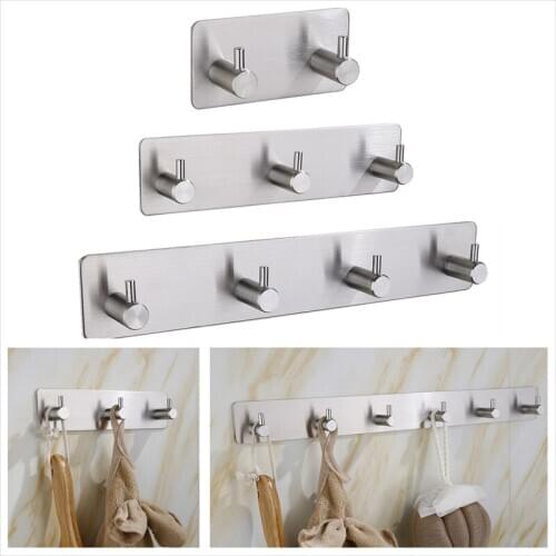304 Stainless Steel Towel Hook Punch-free Hooks Bathroom Towel Hook Strong Seamless Kitchen Hooks Metal Storage Rack Organizer