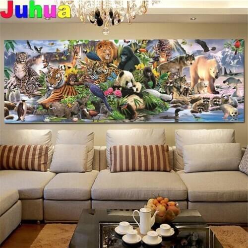 Large size Diamond Painting Safari friend Landscape Diamond Mosaic Full Display Diamond Embroidery Sale Lion Panda Tiger Bear